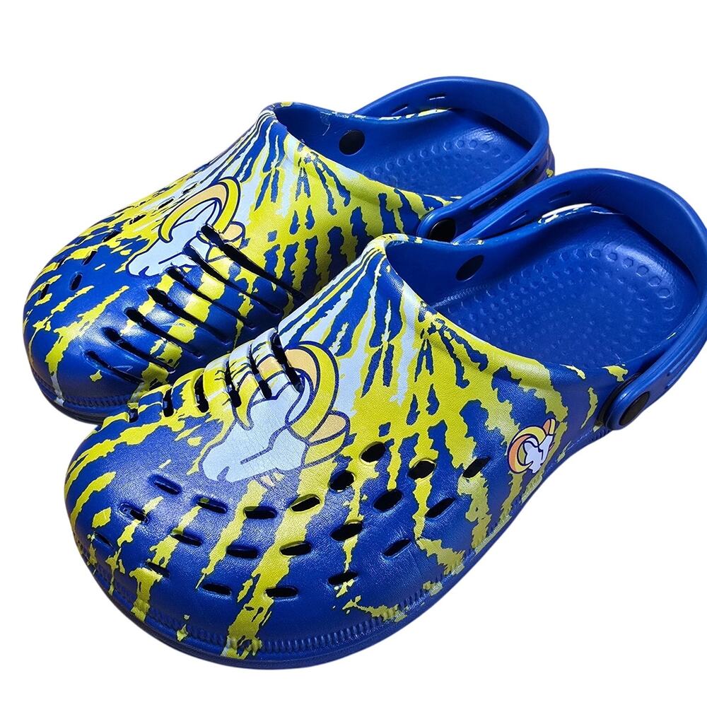 New FOCO NFL Men's Los Angeles Rams 2023 Colorblock Big Logo Clogs Blue Yellow - Picture 2 of 6